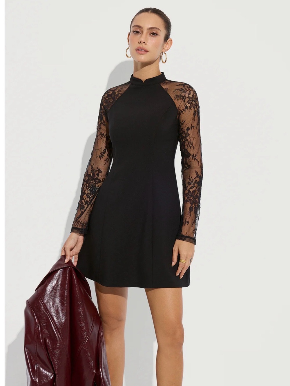 NWT Commense Black Lace Sleeve Fit & Flare Dress